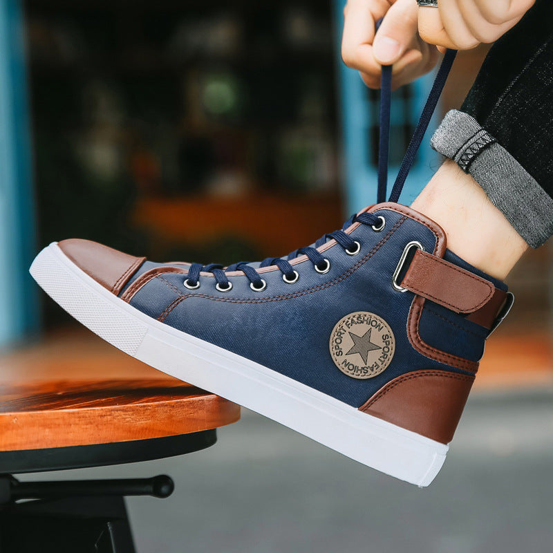 2026 Spring New Retro Trendy Shoes British Style Short Boots Men's High-Top Shoes Korean Style Trendy Men's High-Top Sneakers