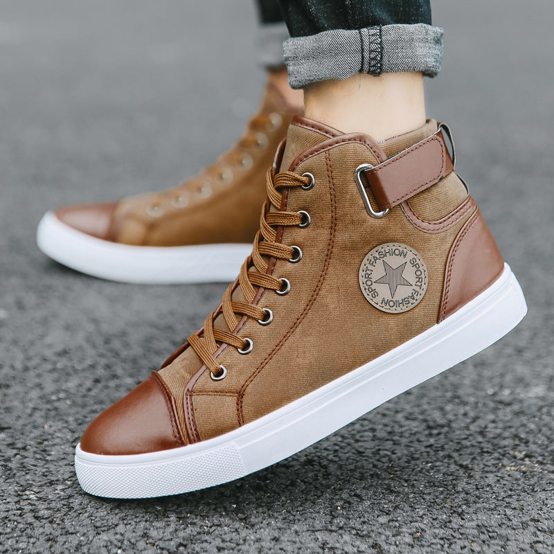 2026 Spring New Retro Trendy Shoes British Style Short Boots Men's High-Top Shoes Korean Style Trendy Men's High-Top Sneakers
