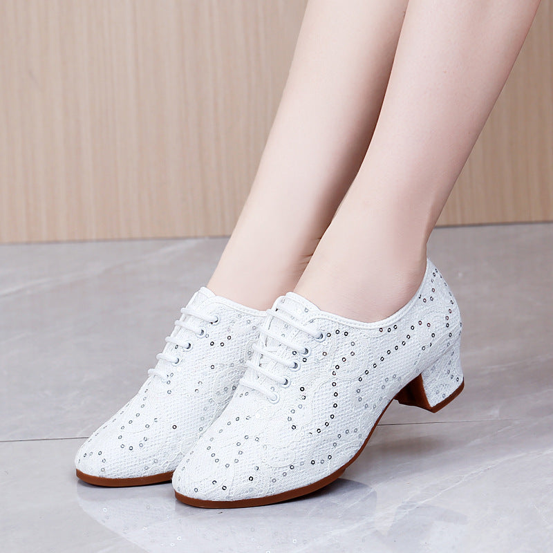 Wholesale dance shoes breathable lace sequins dance shoes ballroom dance modern dance double ballroom dance life women shoes