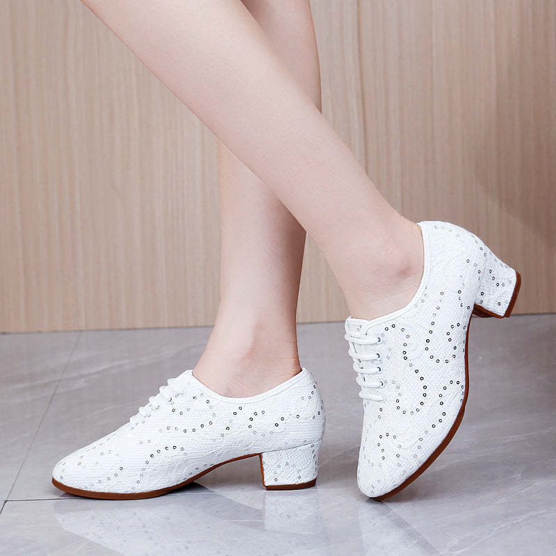 Wholesale dance shoes breathable lace sequins dance shoes ballroom dance modern dance double ballroom dance life women shoes