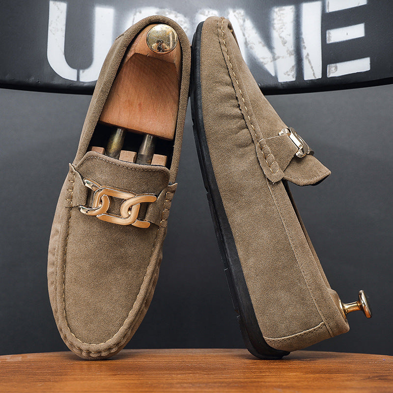 Doudou Shoes Men's Autum 2024 New Frosted Suede Lazy One-Leg Small Leather Shoes Loaf Driving Shoes for Men