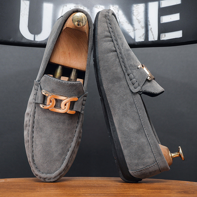 Doudou Shoes Men's Autum 2024 New Frosted Suede Lazy One-Leg Small Leather Shoes Loaf Driving Shoes for Men