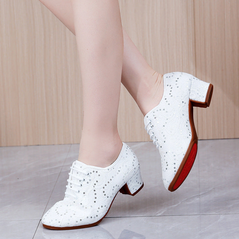 Wholesale dance shoes breathable lace sequins dance shoes ballroom dance modern dance double ballroom dance life women shoes