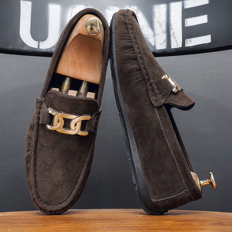 Doudou Shoes Men's Autum 2024 New Frosted Suede Lazy One-Leg Small Leather Shoes Loaf Driving Shoes for Men